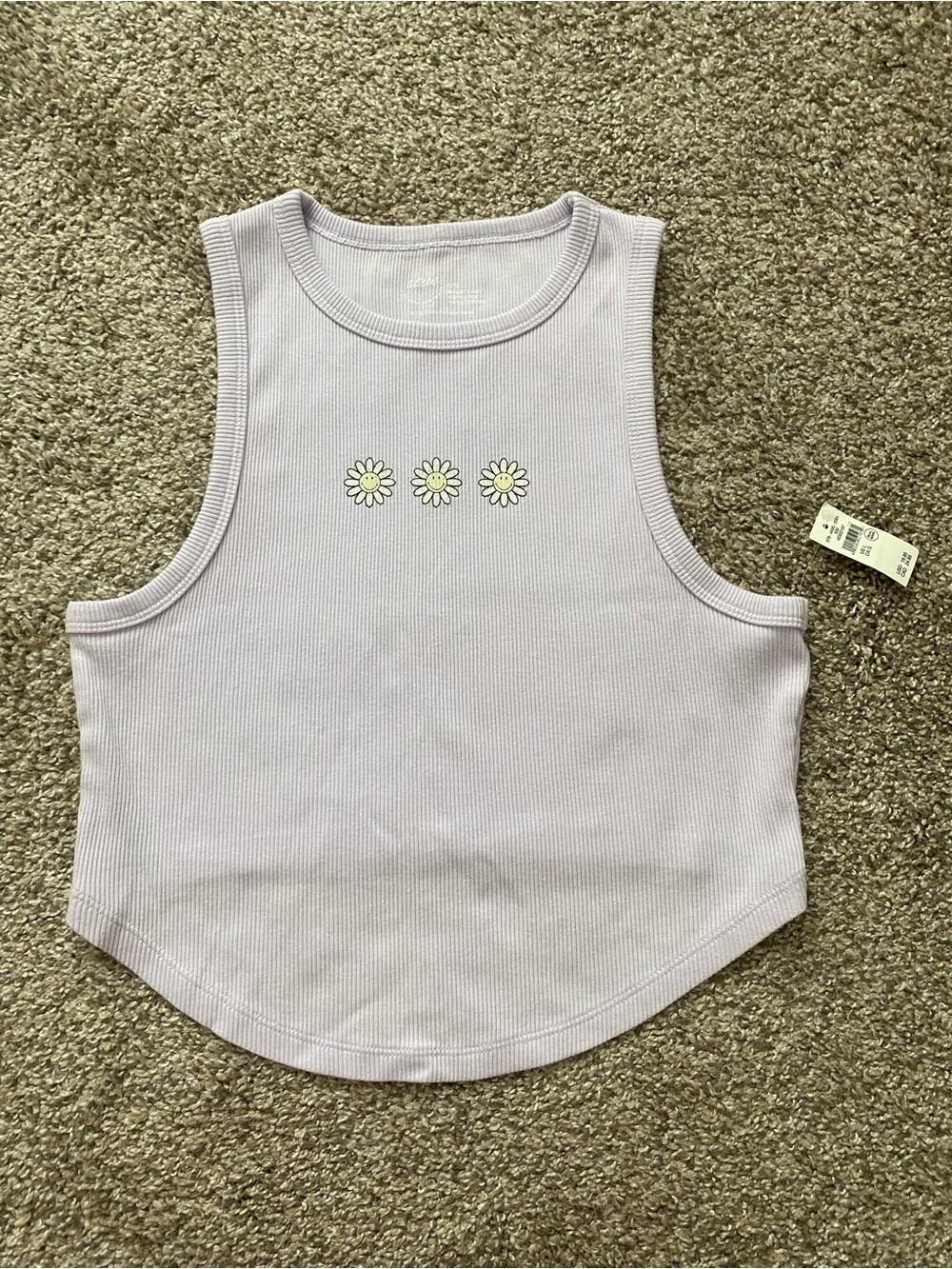 NWT Aerie Smiley New Day Curved Hem Tank Size Large Lavender